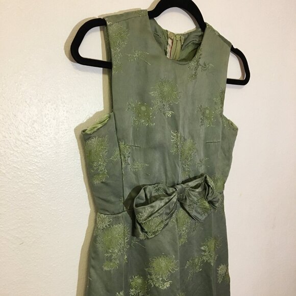 Vintage 50s 60s Green Party Dress with Bow Wiggle Cocktail Holiday Christmas (IB - Picture 6 of 16